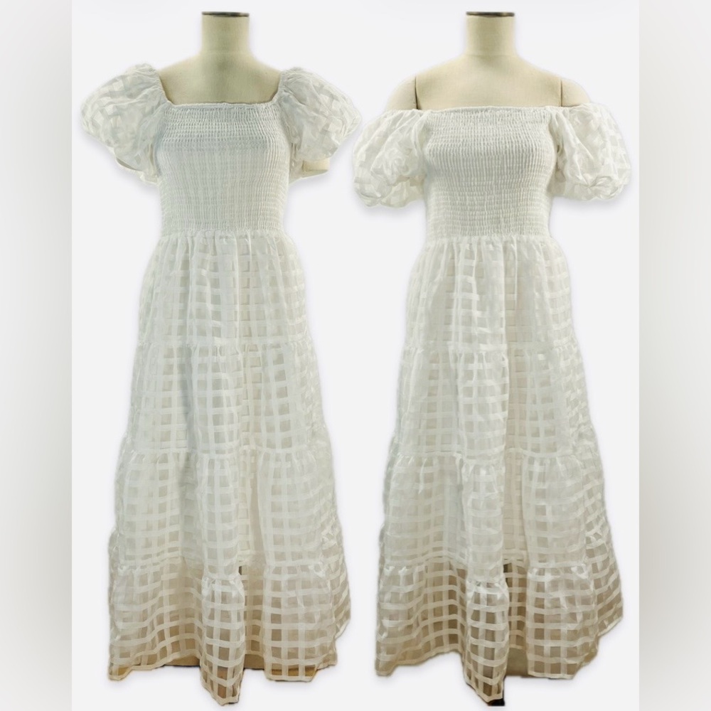 PrettyGarden Elegant White Off-Shoulder Maxi Dress size M NWT